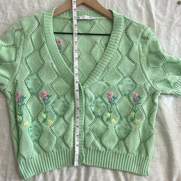 Zara Knit Crop Top Floral Embroidered Beaded Cottagecore Preppy Size Med Large - Picture 9 of 9